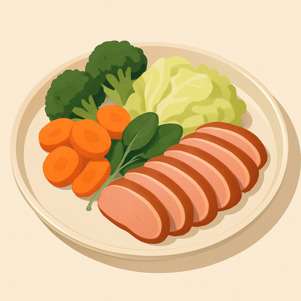 단백질 채우고 싶은 저녁, 데친 채소에 훈제오리만 올렸어요